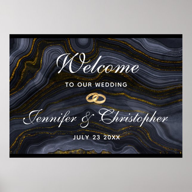 Modern Black & Guld Agate Stone Abstrakt Bröllop Poster (Framsidan)