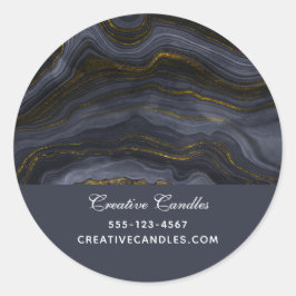 Modern Black & Guld Agate Stone Abstrakt Business Runt Klistermärke