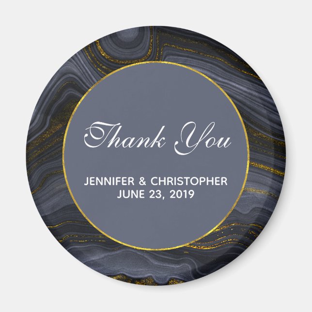 Modern Black & Guld Agate Stone Abstrakt Tack Magnet (Framsidan)