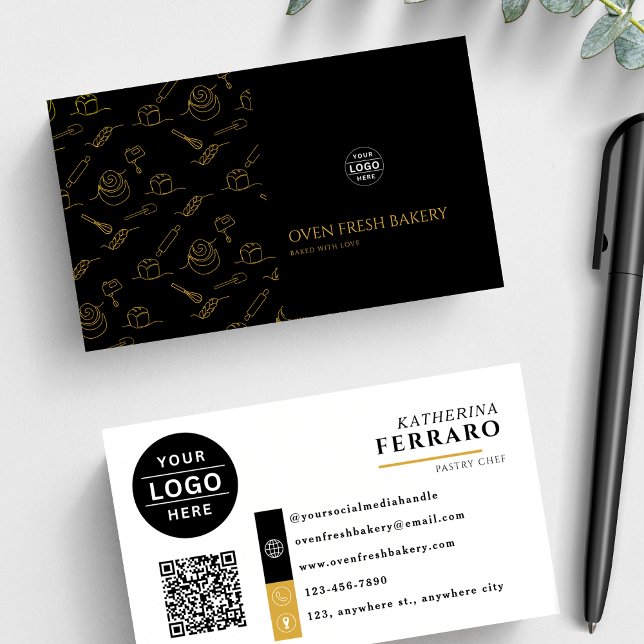Modern Black Guld Bakery Goods Bakery Visitkort (Skapare uppladdad)
