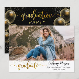 Modern Black Guld-ballongens Studenten-foto Inbjudningar