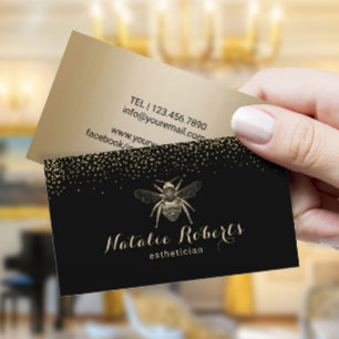 Modern Black & Guld Beauty Salon Bee Logotyp Visitkort