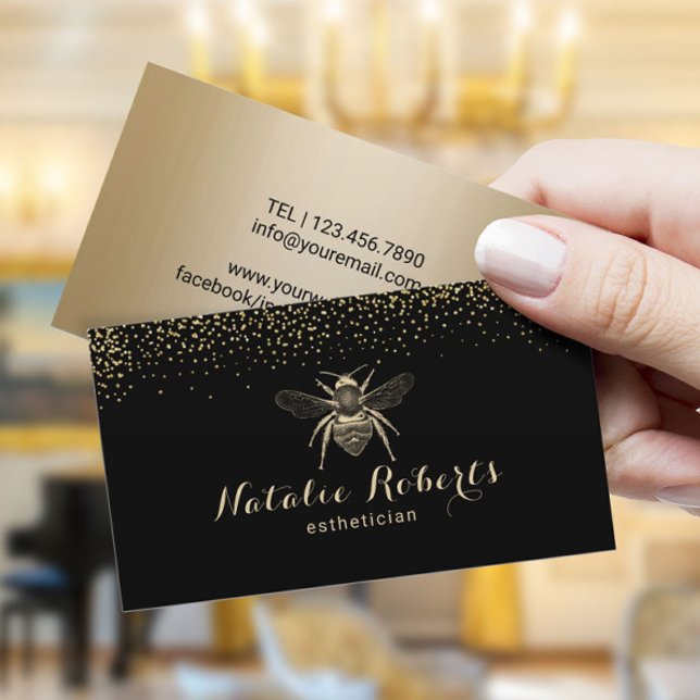 Modern Black & Guld Beauty Salon Bee Logotyp Visitkort (Skapare uppladdad)