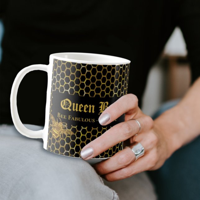 Modern Black Guld Bee Fabulous Bee You Queen Bee Kaffemugg (Skapare uppladdad)