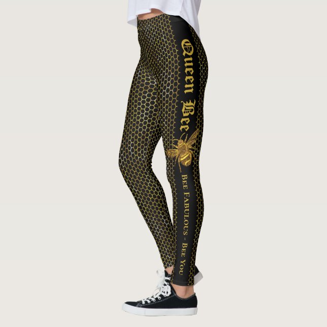 Modern Black Guld Bee Fabulous Bee You Queen Bee Leggings (Vänster)