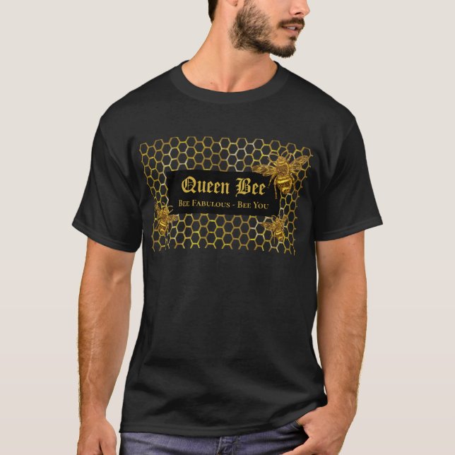 Modern Black Guld Bee Fabulous Bee You Queen Bee T Shirt (Framsida)