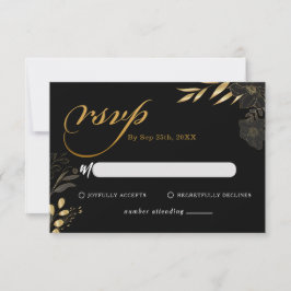 Modern Black Guld Blommigt Elegant bröllop OSA Anteckningskort