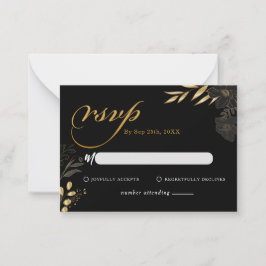 Modern Black Guld Blommigt Elegant bröllop OSA Anteckningskort