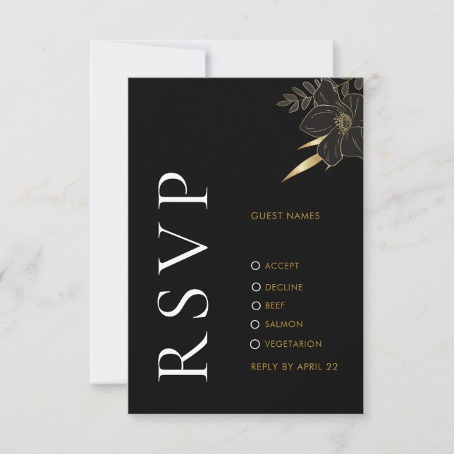 Modern Black Guld Blommigt Elegant bröllop OSA kor Anteckningskort (Framsida)