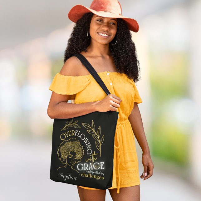 Modern Black Guld Blommigt Hair Overflow Grace Tygkasse (Skapare uppladdad)