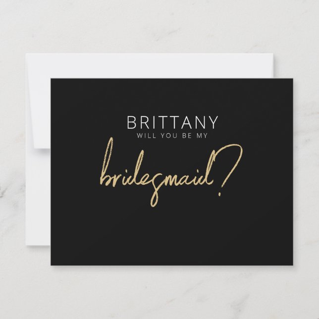 Modern Black + Guld Bridesmaid Frieri kort (Framsida)