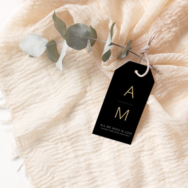 Modern Black + Guld bröllopsförmån Presentetikett (Skapare uppladdad)