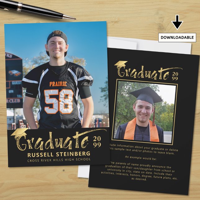 Modern Black Guld Brushstroke Student 2 Foton Meddelande (Skapare uppladdad)