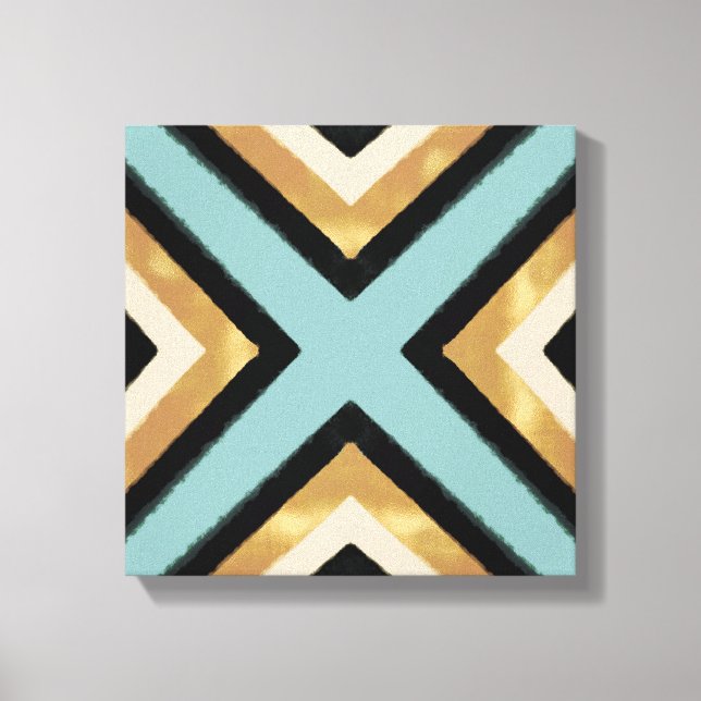 Modern Black Guld Brushstrokes Mint Geometric Canvastryck (Framsida)