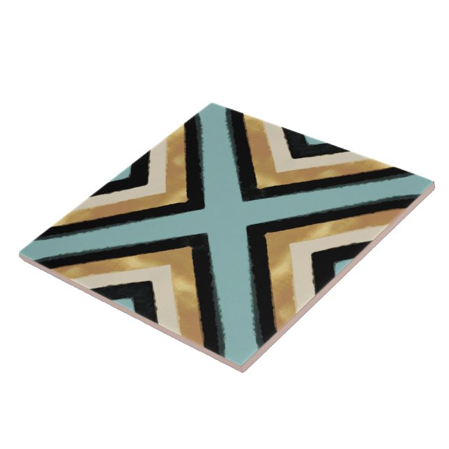 Modern Black Guld Brushstrokes Mint Geometric Kakelplatta (Sidan)