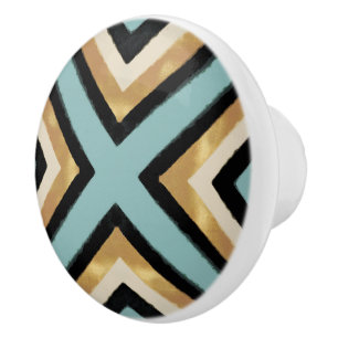 Modern Black Guld Brushstrokes Mint Geometric Knopp