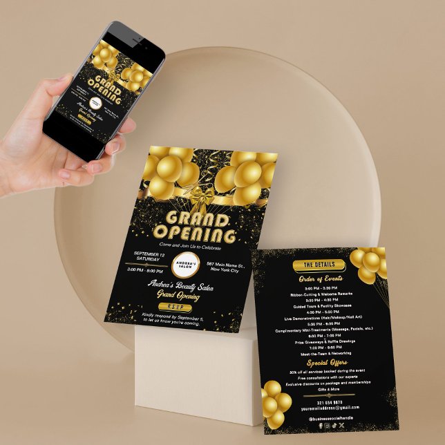 Modern Black Guld Business Launch Grand Open Inbjudningar (Skapare uppladdad)