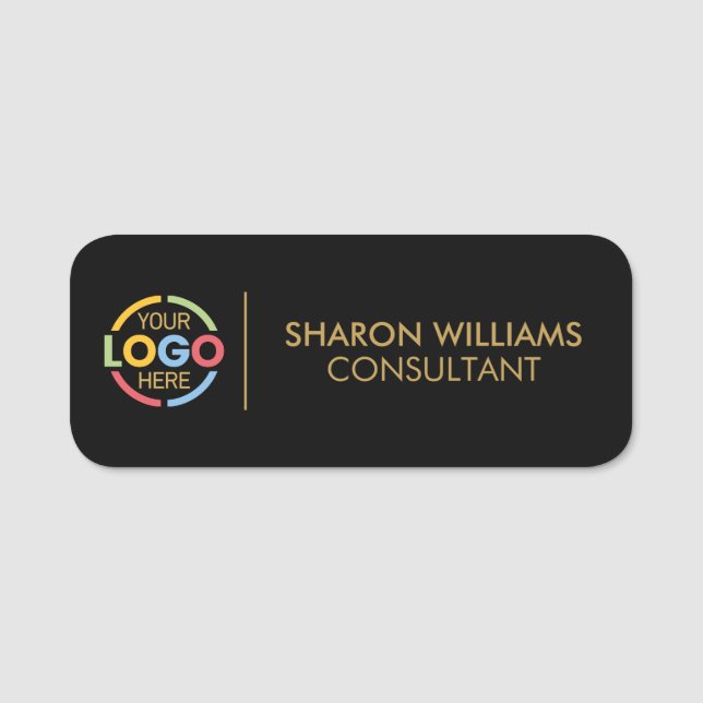Modern Black Guld Business Logotyp Employee Magnet Namnbricka (Framsida)