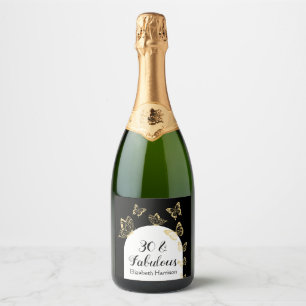 Modern Black Guld Butterflies Fabulous Birthday