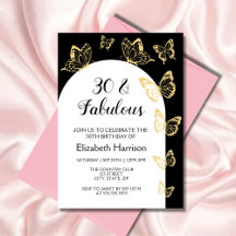 Modern Black Guld Butterflies Fabulous Birthday