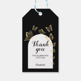 Modern Black Guld Butterflies Fabulous Birthday Presentetikett