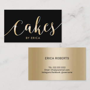 Modern Black & Guld Cake Pastry Chef Bakery Visitkort