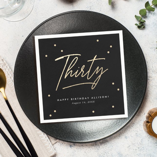 Modern Black Guld Calligraphy 30års födelsedag Pappersservett (Skapare uppladdad)