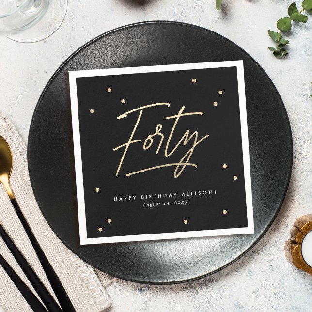 Modern Black Guld Calligraphy 40:e födelsedagen Pappersservett (Skapare uppladdad)