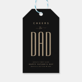 Modern Black & Guld "Cheers to Pappa" Fars dag Presentetikett