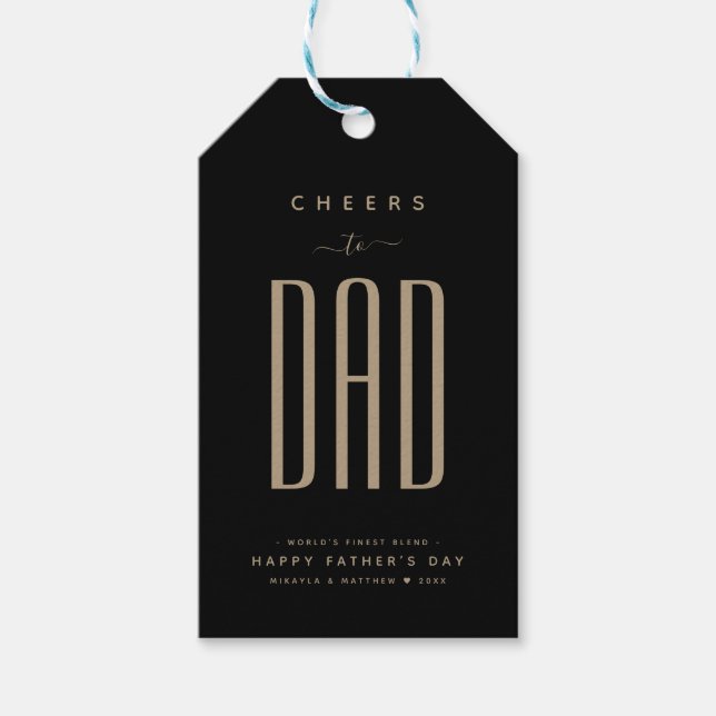 Modern Black & Guld "Cheers to Pappa" Fars dag Presentetikett (Framsidan)