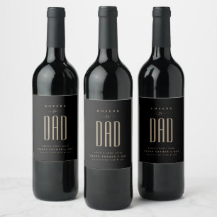 Modern Black & Guld "Cheers to Pappa" Fars dag Vinflaska Etikett