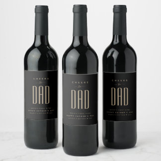 Modern Black & Guld "Cheers to Pappa" Fars dag Vinflaska Etikett