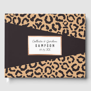 Modern Black Guld Cheetah Leopard Animal Print Gästböcker
