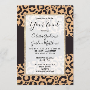 Modern Black Guld Cheetah Leopard Animal Print Inbjudningar