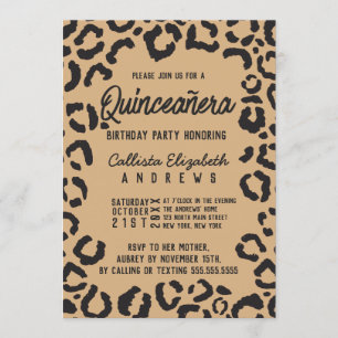 Modern Black Guld Cheetah Leopard Quinceañera Inbjudningar