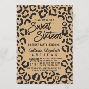 Modern Black Guld Cheetah Leopard Sweet 16 Inbjudningar