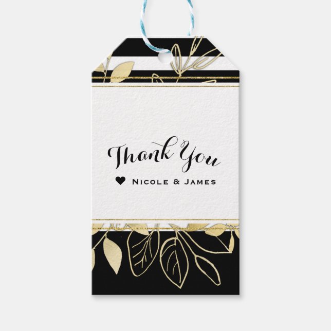 Modern Black Guld-Chic för botaniskt glamor Presentetikett (Framsidan)