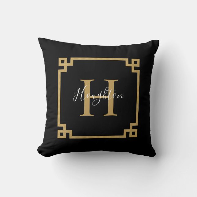 Modern Black Guld Classic Monogram Dekorativ kudde (Framsida)
