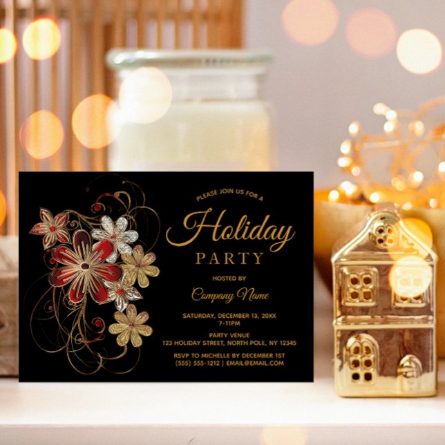 Modern Black Guld Corporate Julfest Inbjudningar (Skapare uppladdad)