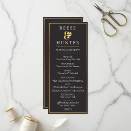 Modern Black Guld Elegant bröllop-programkort Program