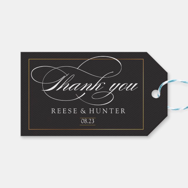 Modern Black Guld Elegant bröllop Tack Presentetikett (Framsidan (Horisontell))