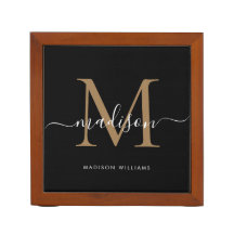 Modern Black Guld Elegant Monogram Script Namn