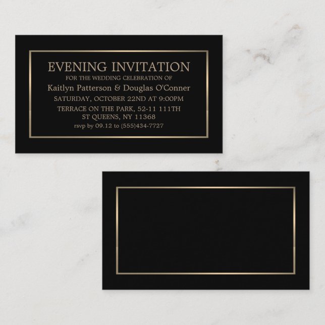 Modern Black & Guld Evening Event Biljett Inbjudan (Fram/baksida)