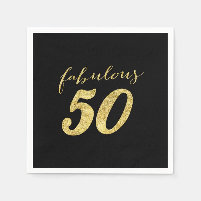 Modern Black & Guld Fabulous 50 födelsedag Pappersservett (Framsidan)