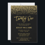 Modern Black Guld Faux Glitter 21:a födelsedagen Inbjudningar<br><div class="desc">Tjugoförsta födelsedagsinbjudningarna i Faux och guld faux glitter. Mönster är platta tryckta illustrationer/grafik - INTE FATUAL GLITTER.</div>