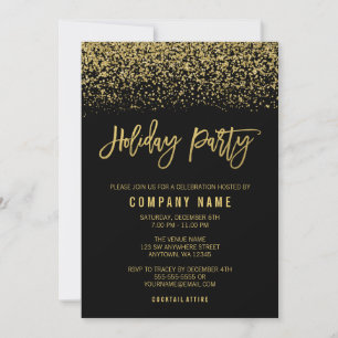 Modern Black Guld Faux Glitter Julfest Inbjudningar