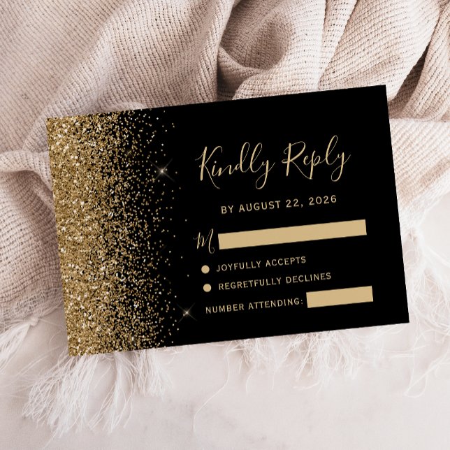 Modern Black Guld Faux Glitter Kant OSA Kort (Skapare uppladdad)