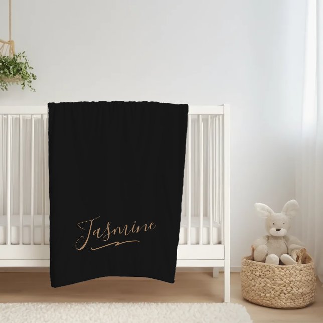 Modern Black Guld Feminine-skript Namn Fleecefilt (Skapare uppladdad)