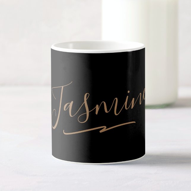 Modern Black Guld Feminine-skript Namn Kaffemugg (Skapare uppladdad)