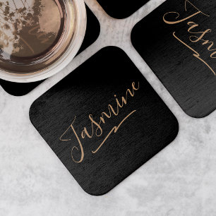 Modern Black Guld Feminine-skript Namn Underlägg Papper Kvadrat